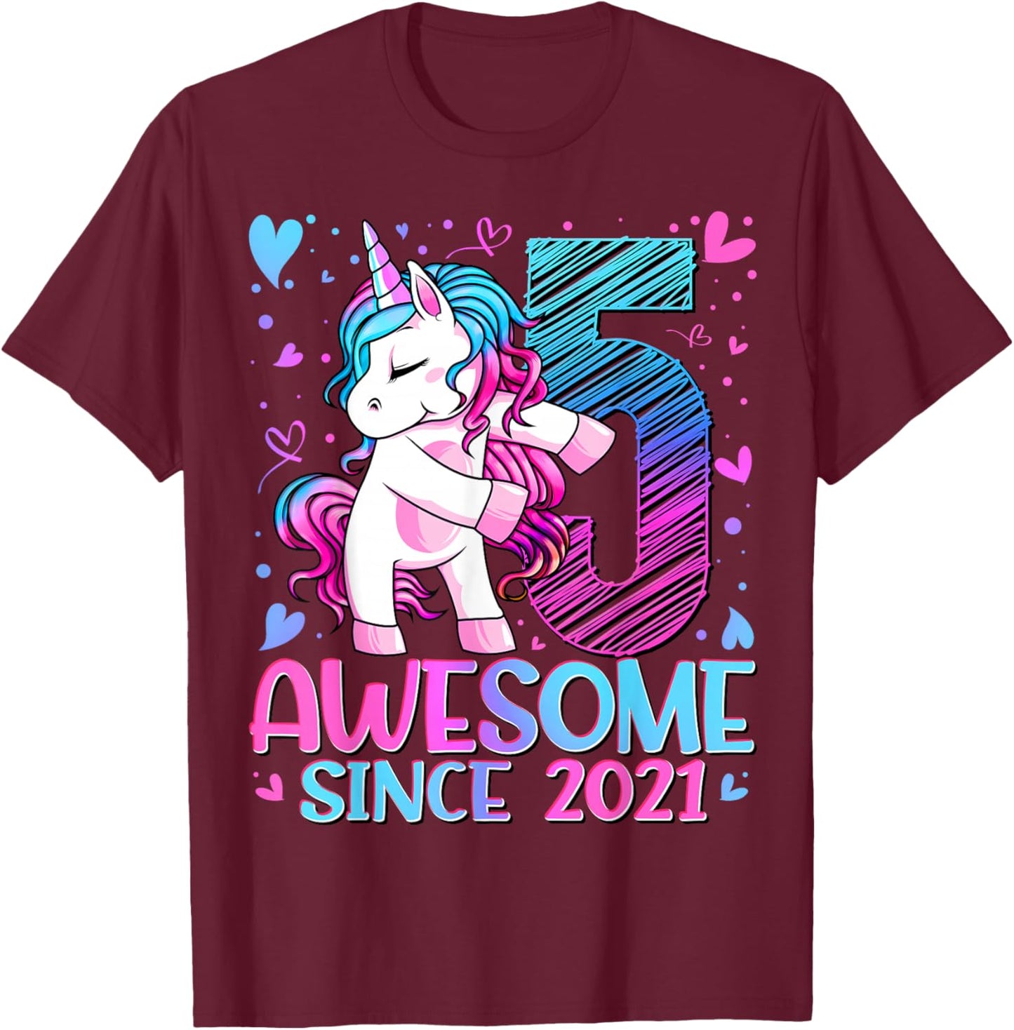 5th Birthday Shirt Girl 5 Year Old Gifts 5 Birthday Girl T-Shirt - T-Shirt | Maroon