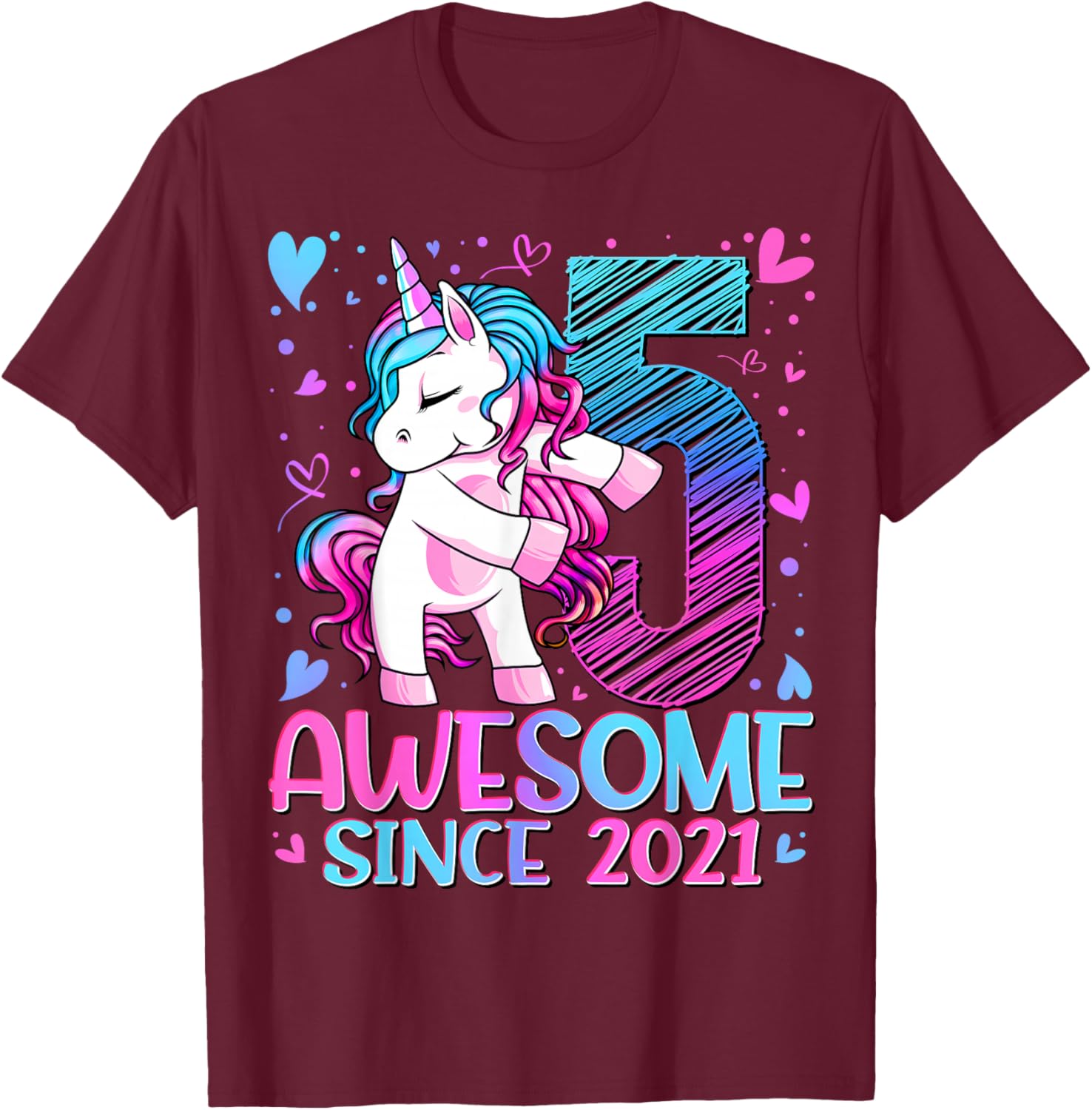 5th Birthday Shirt Girl 5 Year Old Gifts 5 Birthday Girl T-Shirt - T-Shirt | Maroon