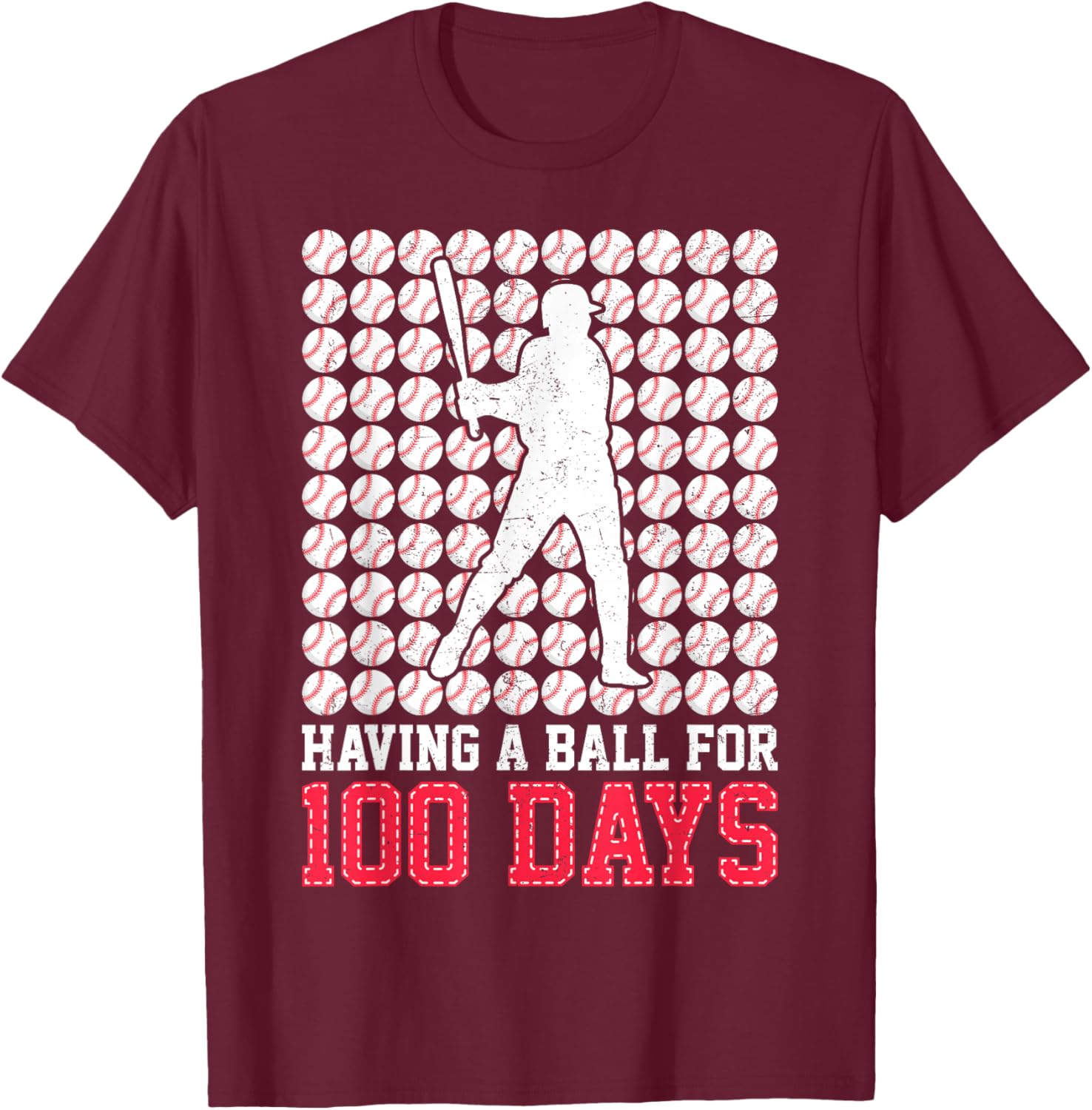 100 Days Of School Baseball 100th Day Balls For Boys Players T-Shirt - T-Shirt | Maroon