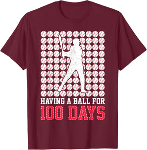 100 Days Of School Baseball 100th Day Balls For Boys Players T-Shirt - T-Shirt | Maroon