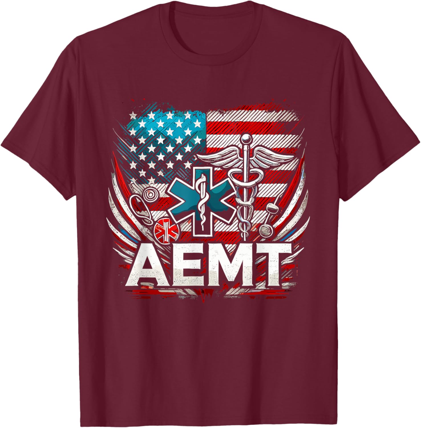 AEMT USA Flag Patriotic Medical Medical Technician T-Shirt - T-Shirt | Maroon