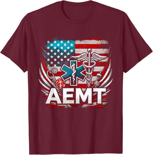AEMT USA Flag Patriotic Medical Medical Technician T-Shirt - T-Shirt | Maroon