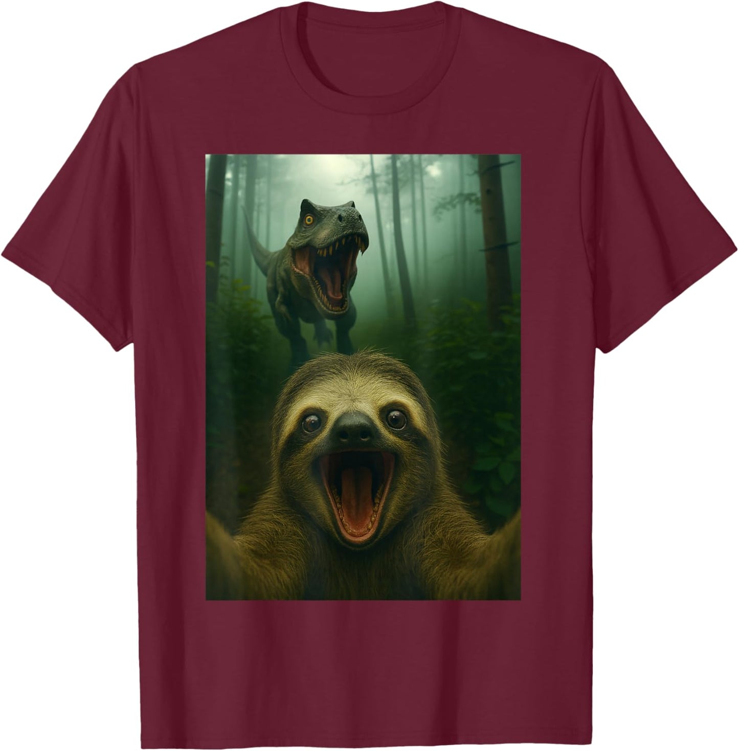 Funny Sloth Selfie with T-Rex Dinosaur Gifts Men Women Kid T-Shirt - T-Shirt | Maroon