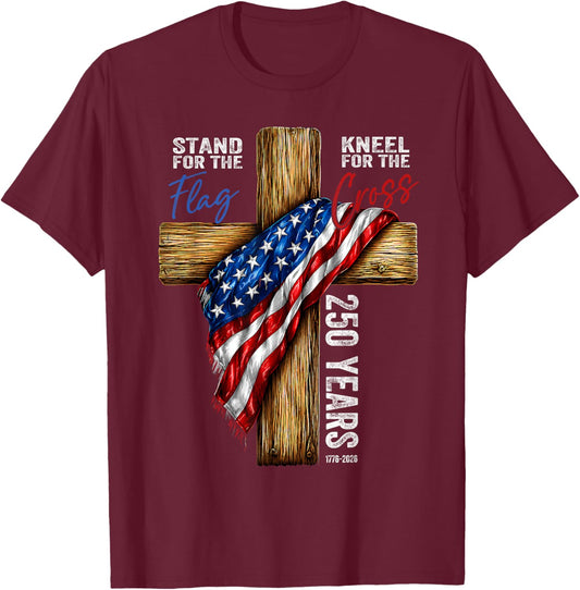 250 Years USA Christian Patriotic Cross 250th Anniversary T-Shirt - T-Shirt | Maroon