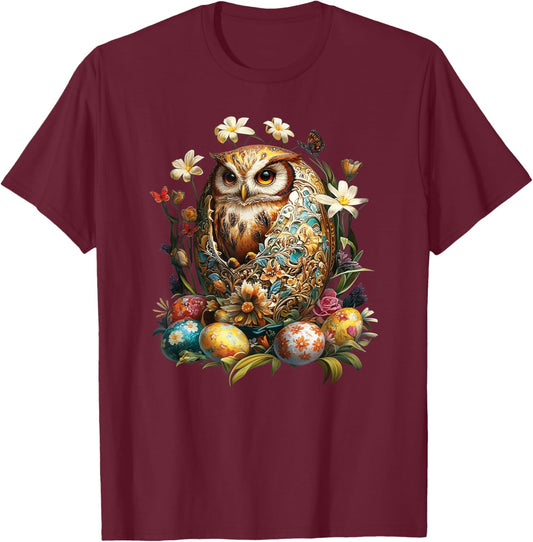 Easter Eggs - An Owl From An Easter Egg, Happy Easter Day T-Shirt - T-Shirt | Maroon
