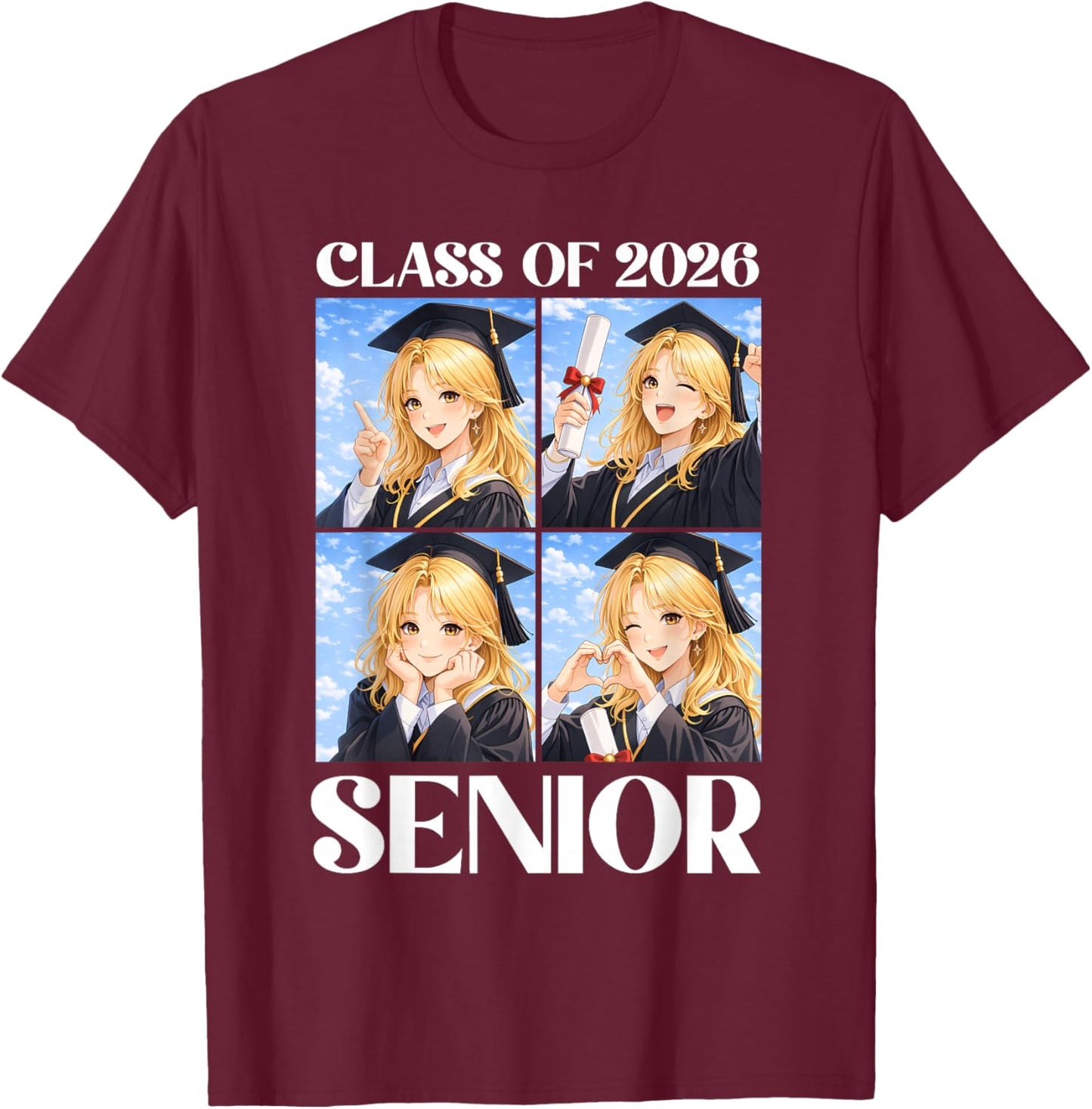 Anime Girl Class of 2026 Senior Graduate T-Shirt - T-Shirt | Maroon