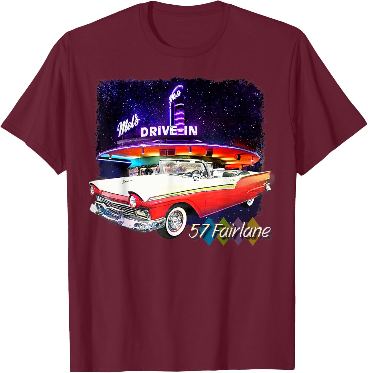 1957 57 Fairlane, Classic Car Art T-Shirt - T-Shirt | Maroon