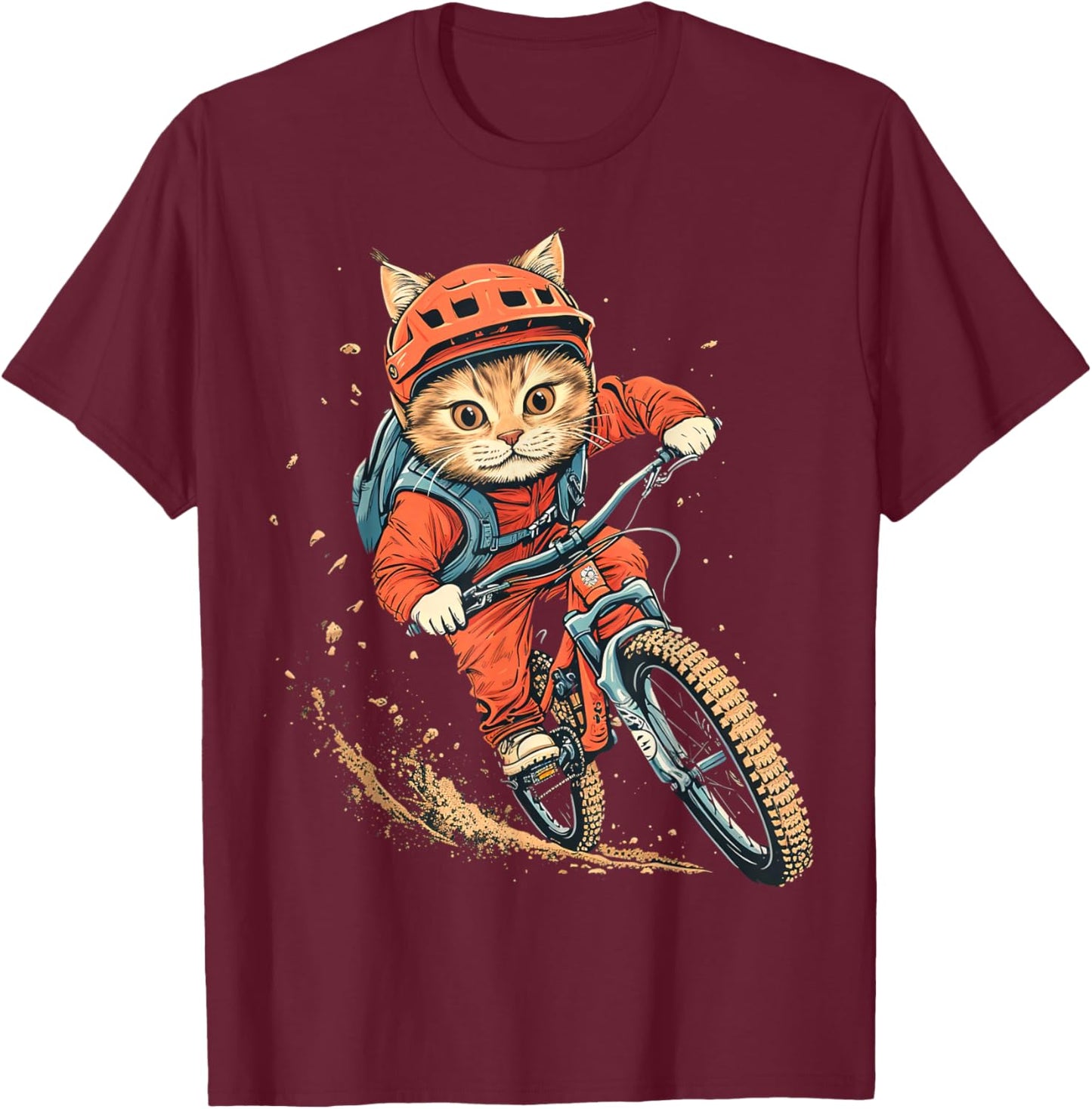 Mountain Biking Cat T-Shirt - T-Shirt | Maroon