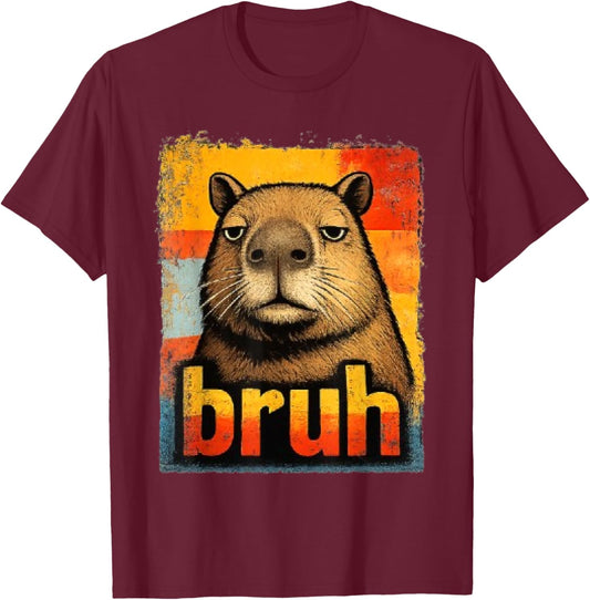 Funny Graphic Meme Capybara Bruh for Boys Girls Men Women T-Shirt - T-Shirt | Maroon
