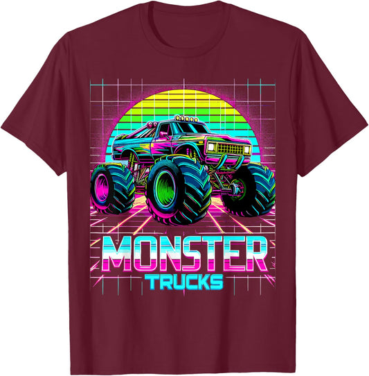 Monster Truck Retro T-Shirt - T-Shirt | Maroon