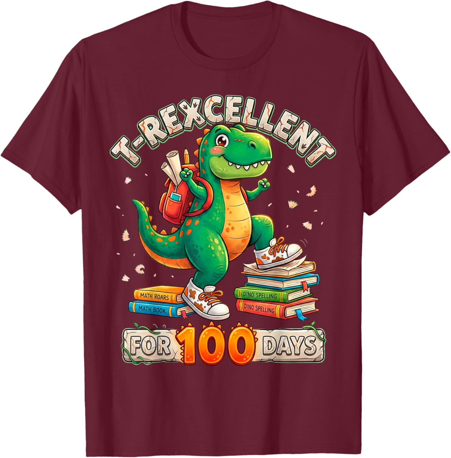 T-Rexcellent for 100 Days Dinosaur T-Rex 100th Day of School T-Shirt - T-Shirt | Maroon