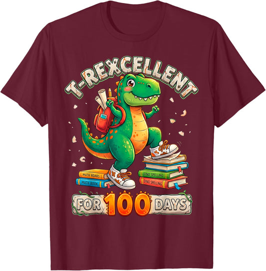 T-Rexcellent for 100 Days Dinosaur T-Rex 100th Day of School T-Shirt - T-Shirt | Maroon