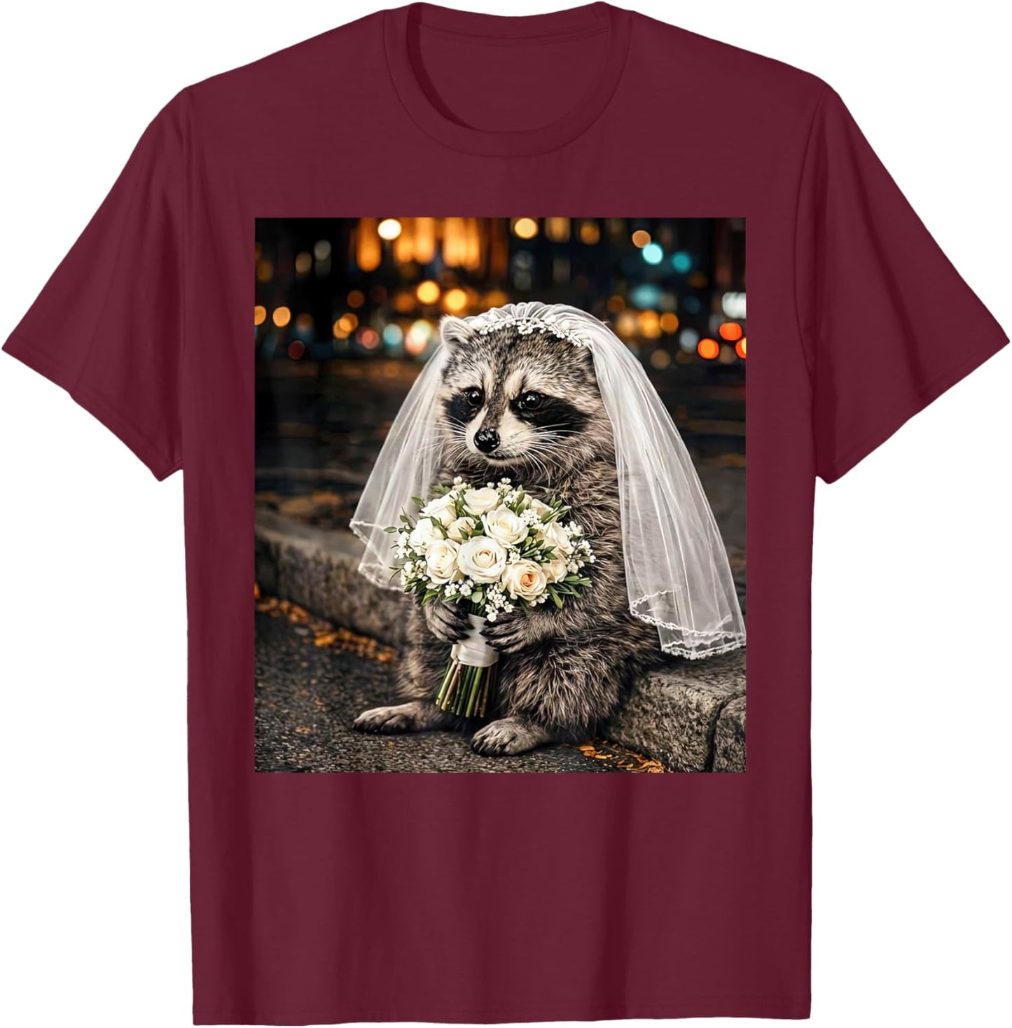 Feral Raccoon Bride Engaged Funny Bachelorette Selfie Meme T-Shirt - T-Shirt | Maroon