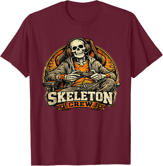 Skeleton Crew Gamer Halloween T-Shirt - T-Shirt | Maroon