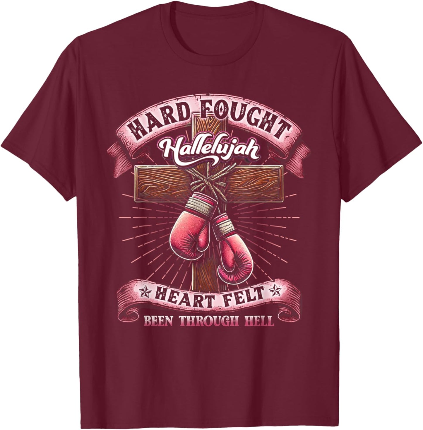 Hard Fought Heart Felt Bee Hallelujah Christian Boxing Faith T-Shirt - T-Shirt | Maroon