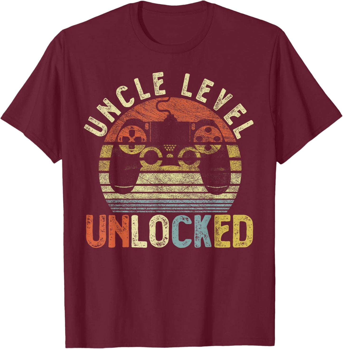 Vintage Uncle Level Unlocked, Video Gamer Funny Saying Retro T-Shirt - T-Shirt | Maroon
