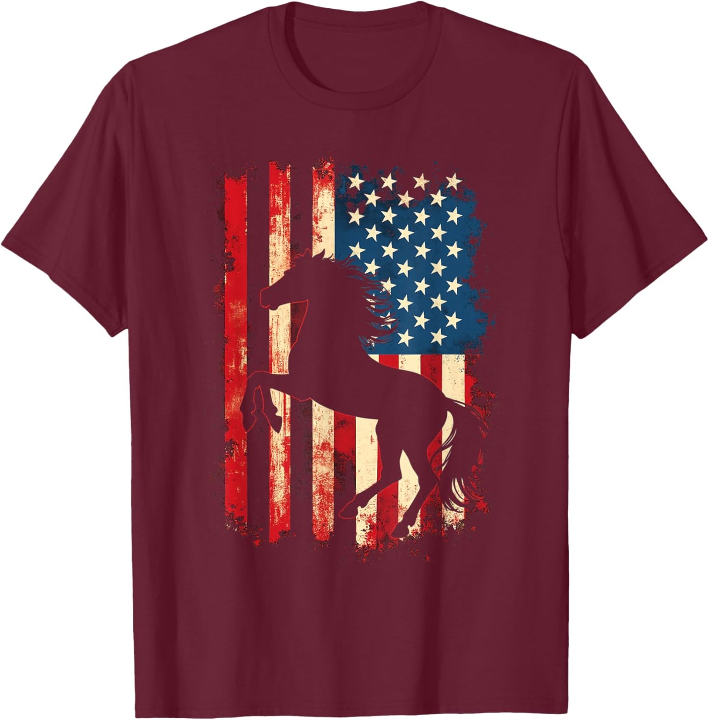 Patriotic Horse Silhouette T-Shirt - T-Shirt | Maroon