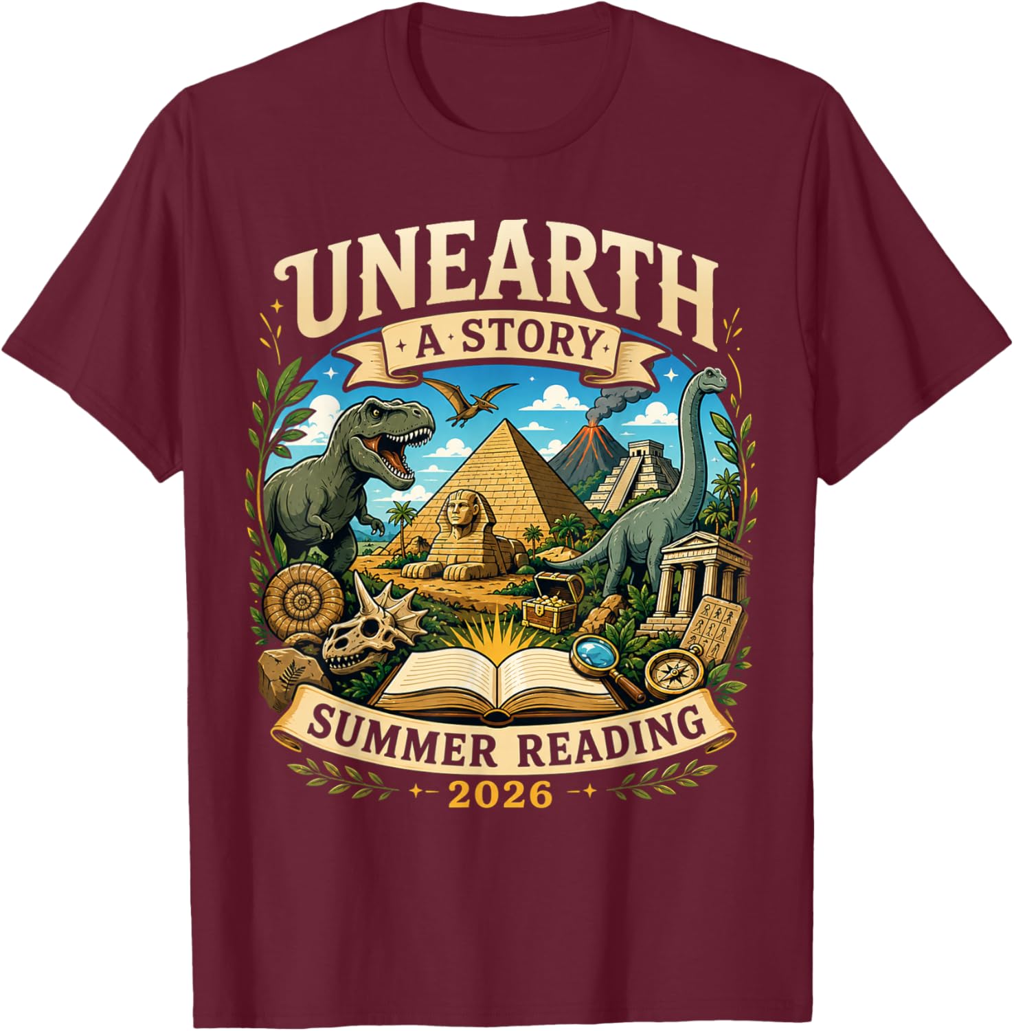 Unearth A Story Summer Reading 2026 T-Shirt - T-Shirt | Maroon