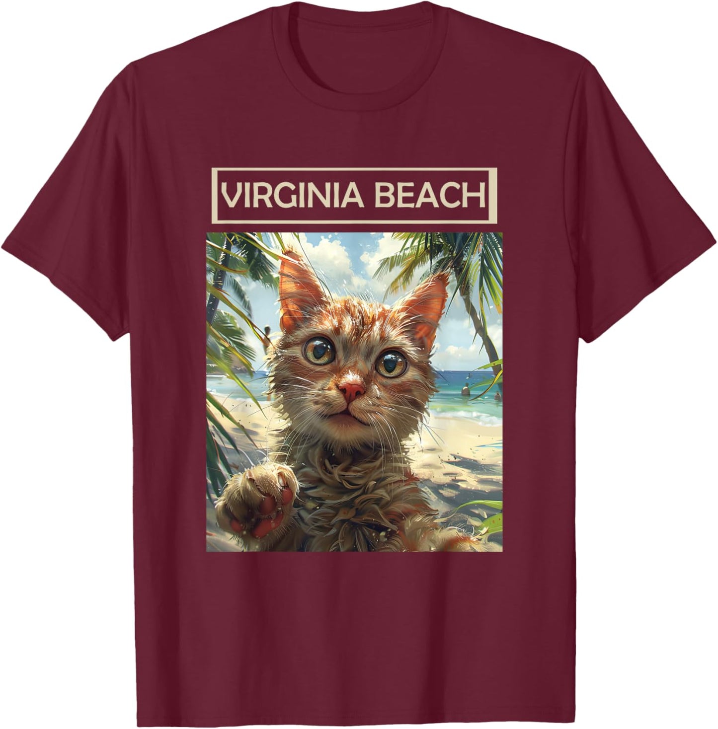 Virginia Beach Virginia VA | cat selfie T-Shirt - T-Shirt | Maroon