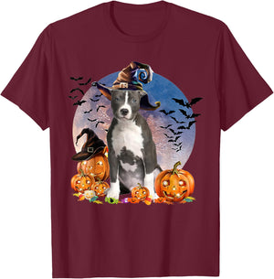 Dog Halloween Pitbull Jack O Lantern Pumpkin T-Shirt - T-Shirt | Maroon