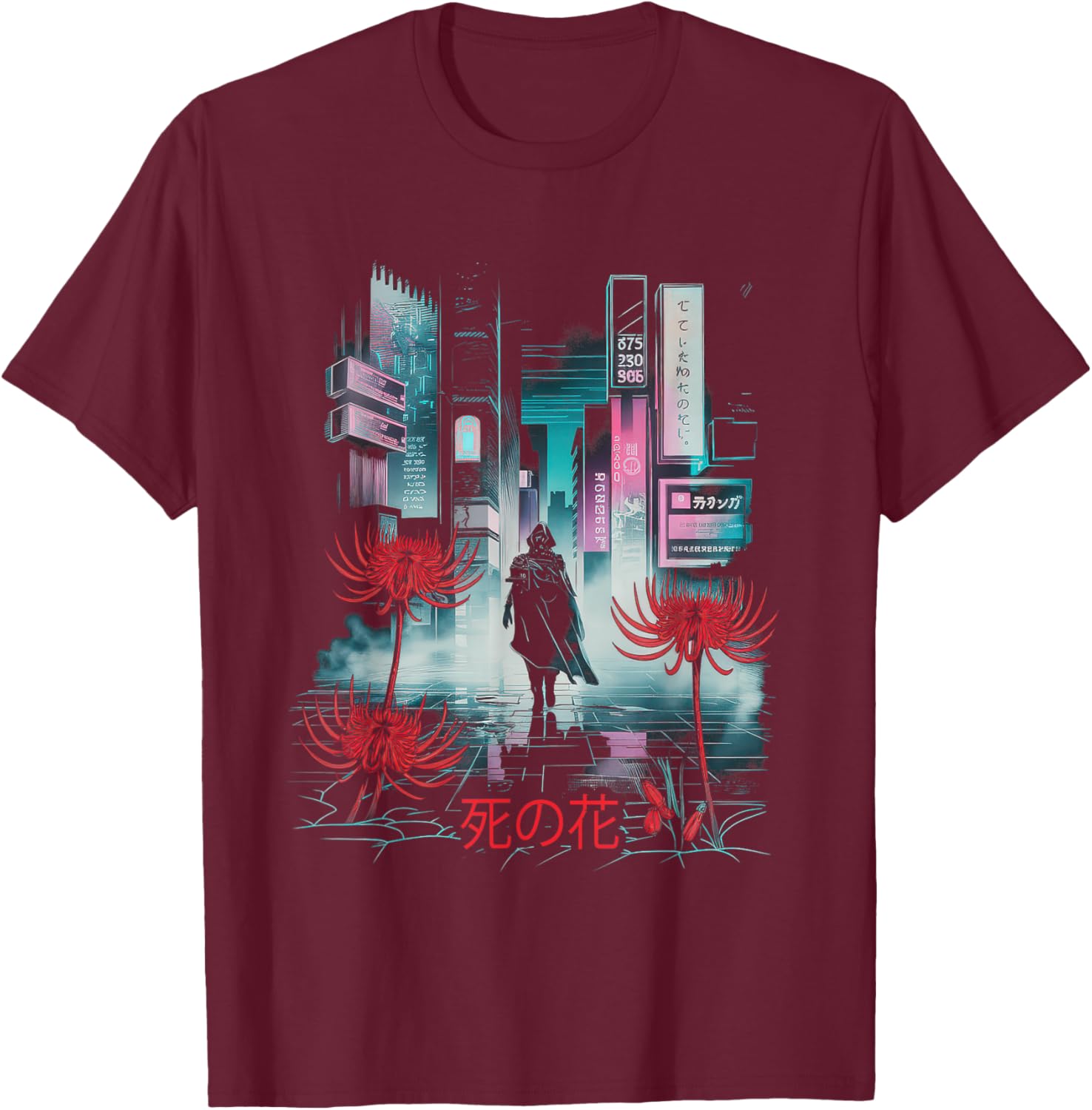 Japanese Spider Lily Anime Aesthetic Flower Higanbana T-Shirt - T-Shirt | Maroon
