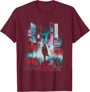 Japanese Spider Lily Anime Aesthetic Flower Higanbana T-Shirt - T-Shirt | Maroon