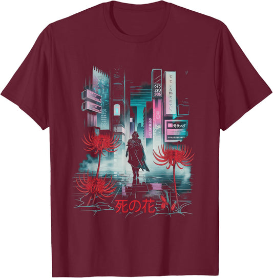 Japanese Spider Lily Anime Aesthetic Flower Higanbana T-Shirt - T-Shirt | Maroon