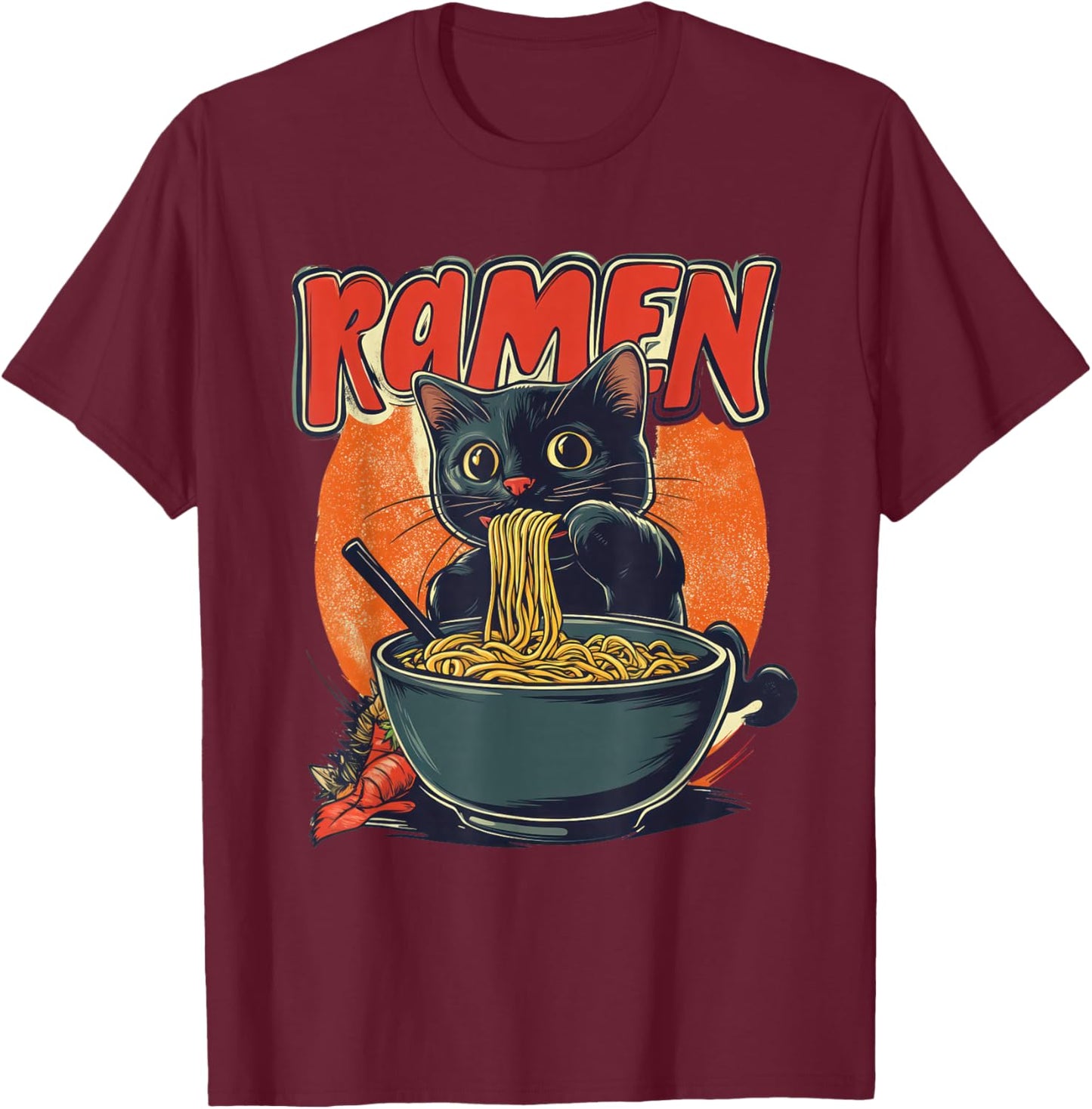 Anime Cat Ramen Kawaii japanese cat kawaii manga T-Shirt - T-Shirt | Maroon