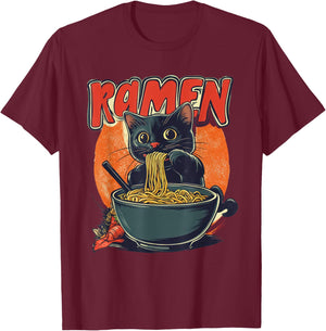 Anime Cat Ramen Kawaii japanese cat kawaii manga T-Shirt - T-Shirt | Maroon