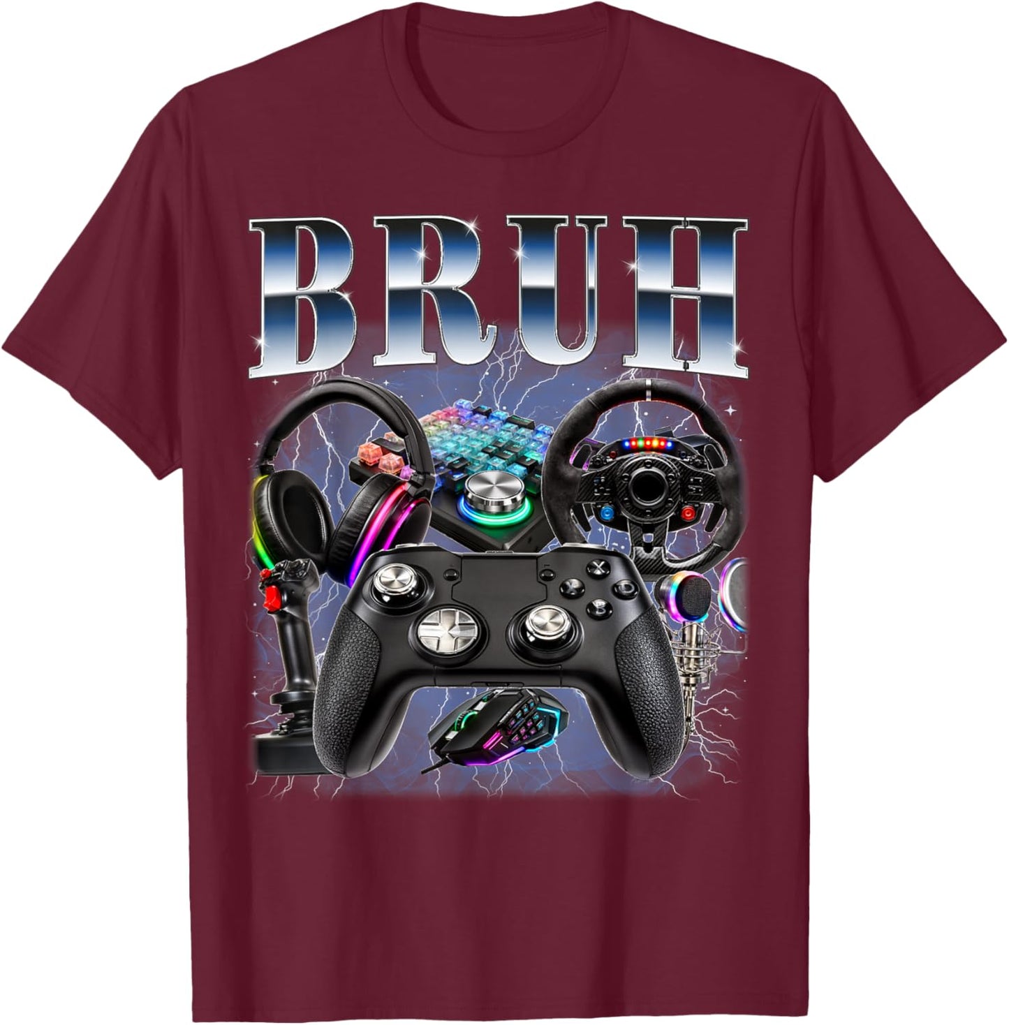 Bruh Gamer Video Game Lover Retro 90s Style Gaming T-Shirt - T-Shirt | Maroon