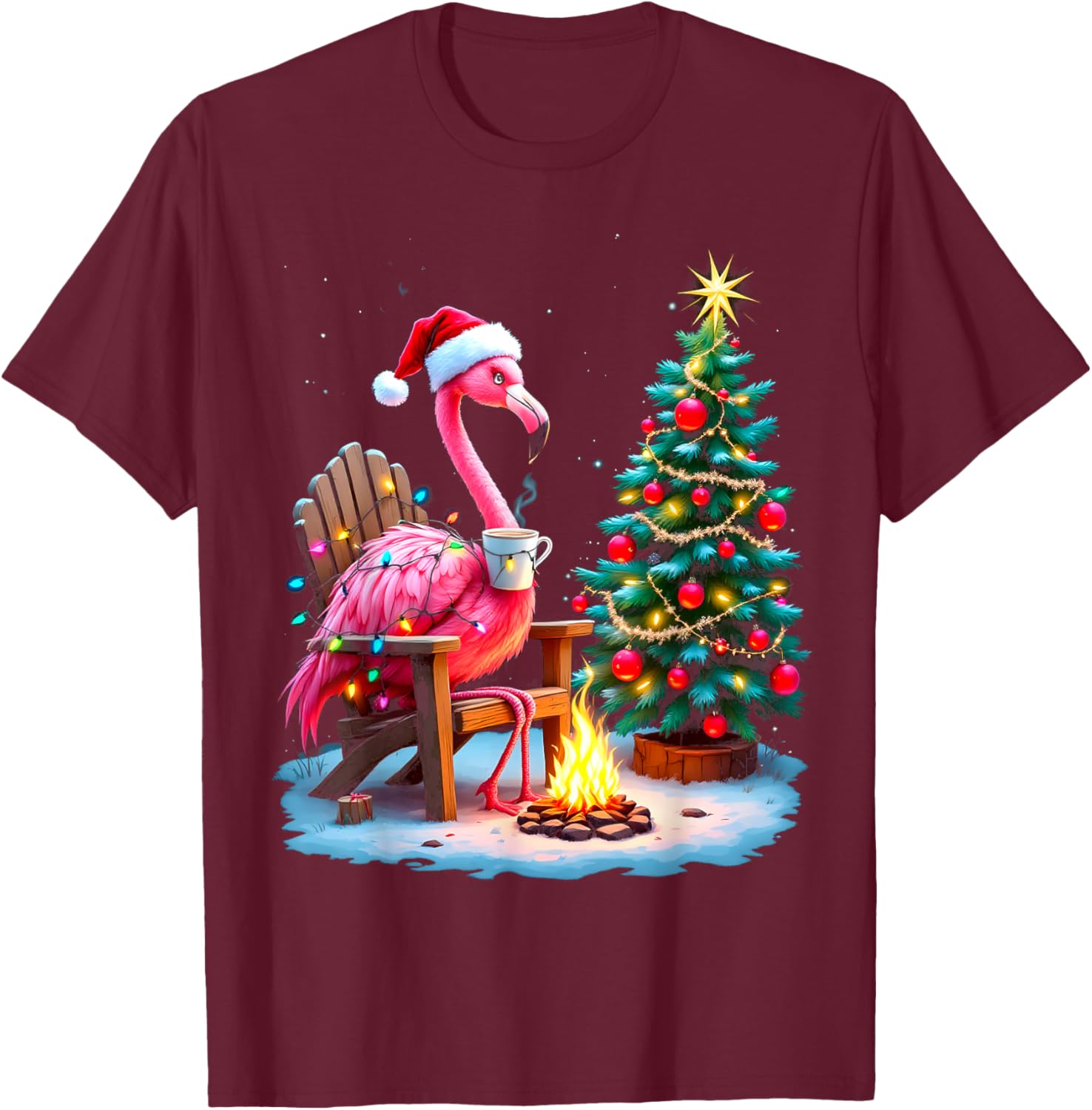 Funny Christmas Flamingo Santa Lights Winter Men Women Kids T-Shirt - T-Shirt | Maroon