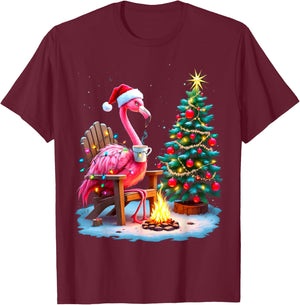 Funny Christmas Flamingo Santa Lights Winter Men Women Kids T-Shirt - T-Shirt | Maroon