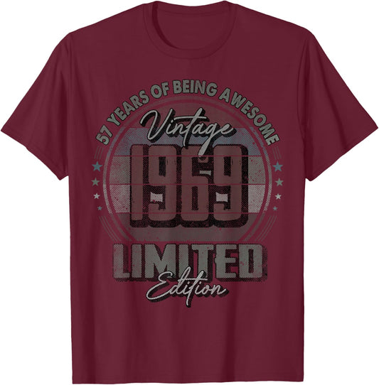 Vintage 1969 Limited Edition Shirt 57 Year Old 57th Birthday T-Shirt - T-Shirt | Maroon