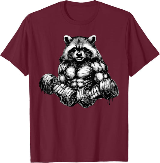 Raccoon Deadlift Weight Training Gym Graphic T-Shirt - T-Shirt | Maroon