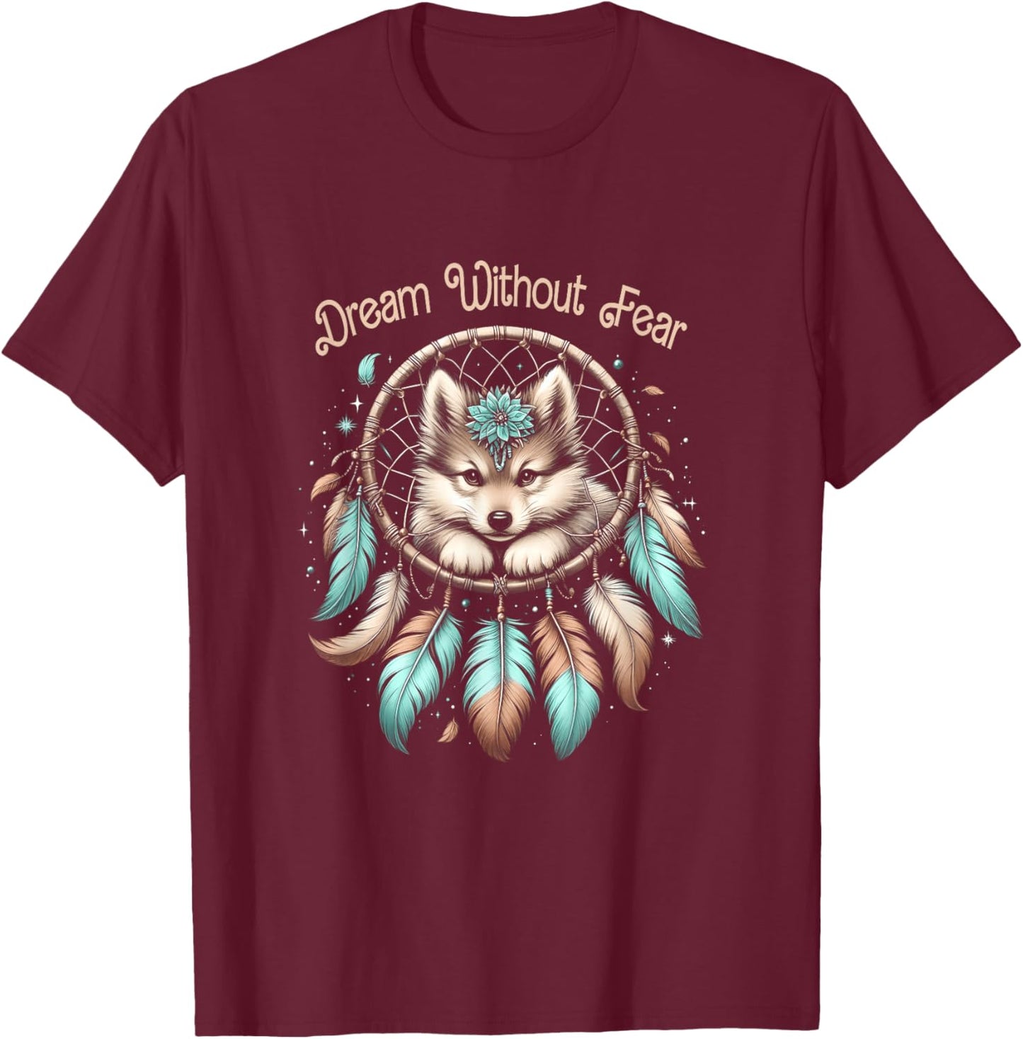 Vintage Western Dreamcatcher Wolf Dream WithoutFear Wolf T-Shirt - T-Shirt | Maroon