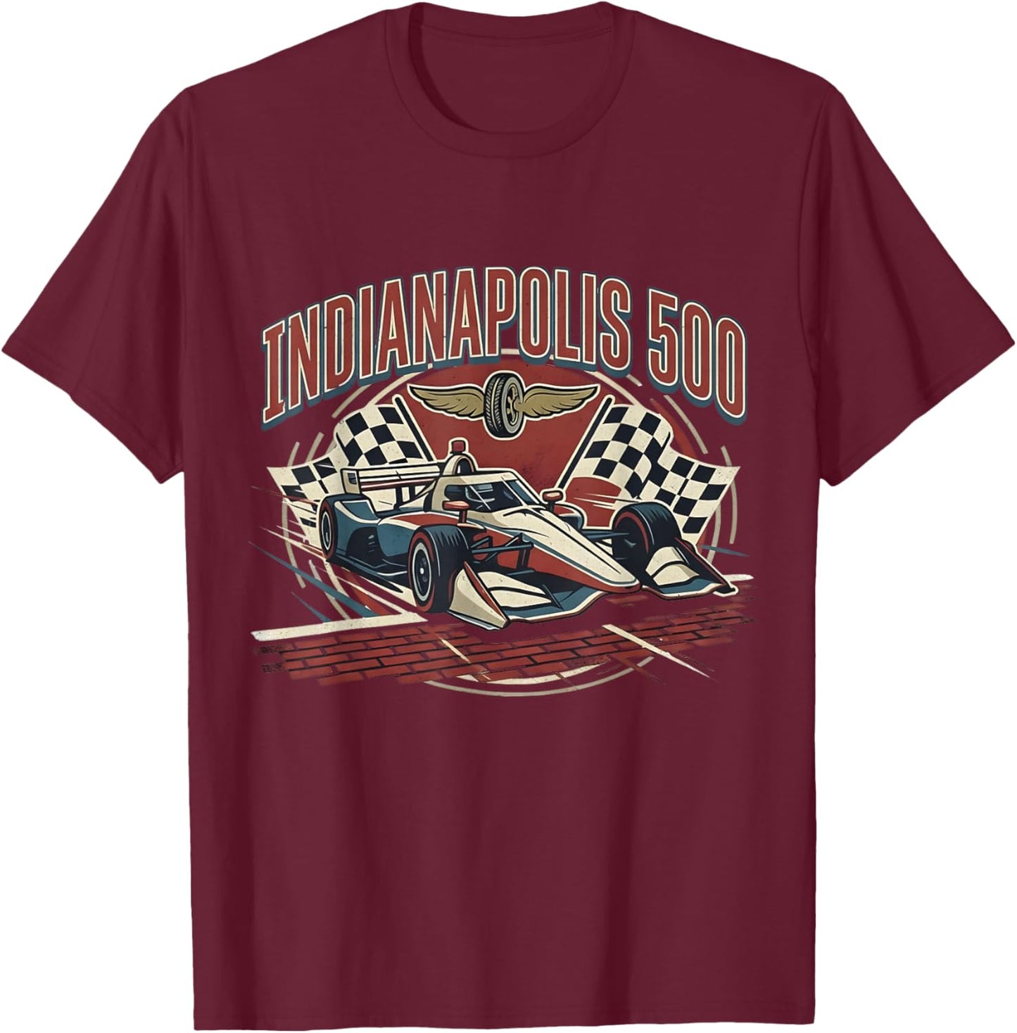 Indianapolis Indiana State 500 Race Car Distressed Flag T-Shirt - T-Shirt | Maroon