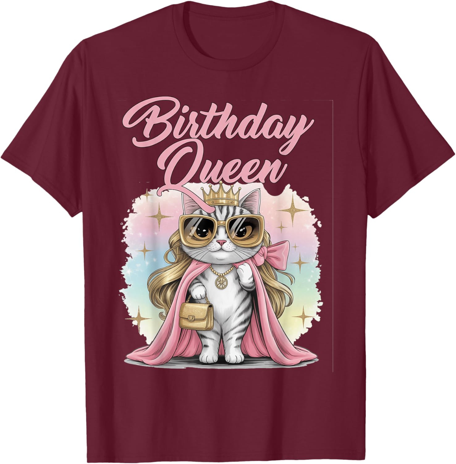 Birthday Queen Cat Party Glam Diva 21 25 29 30 40 50 60 70 T-Shirt - T-Shirt | Maroon