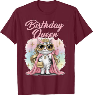 Birthday Queen Cat Party Glam Diva 21 25 29 30 40 50 60 70 T-Shirt - T-Shirt | Maroon