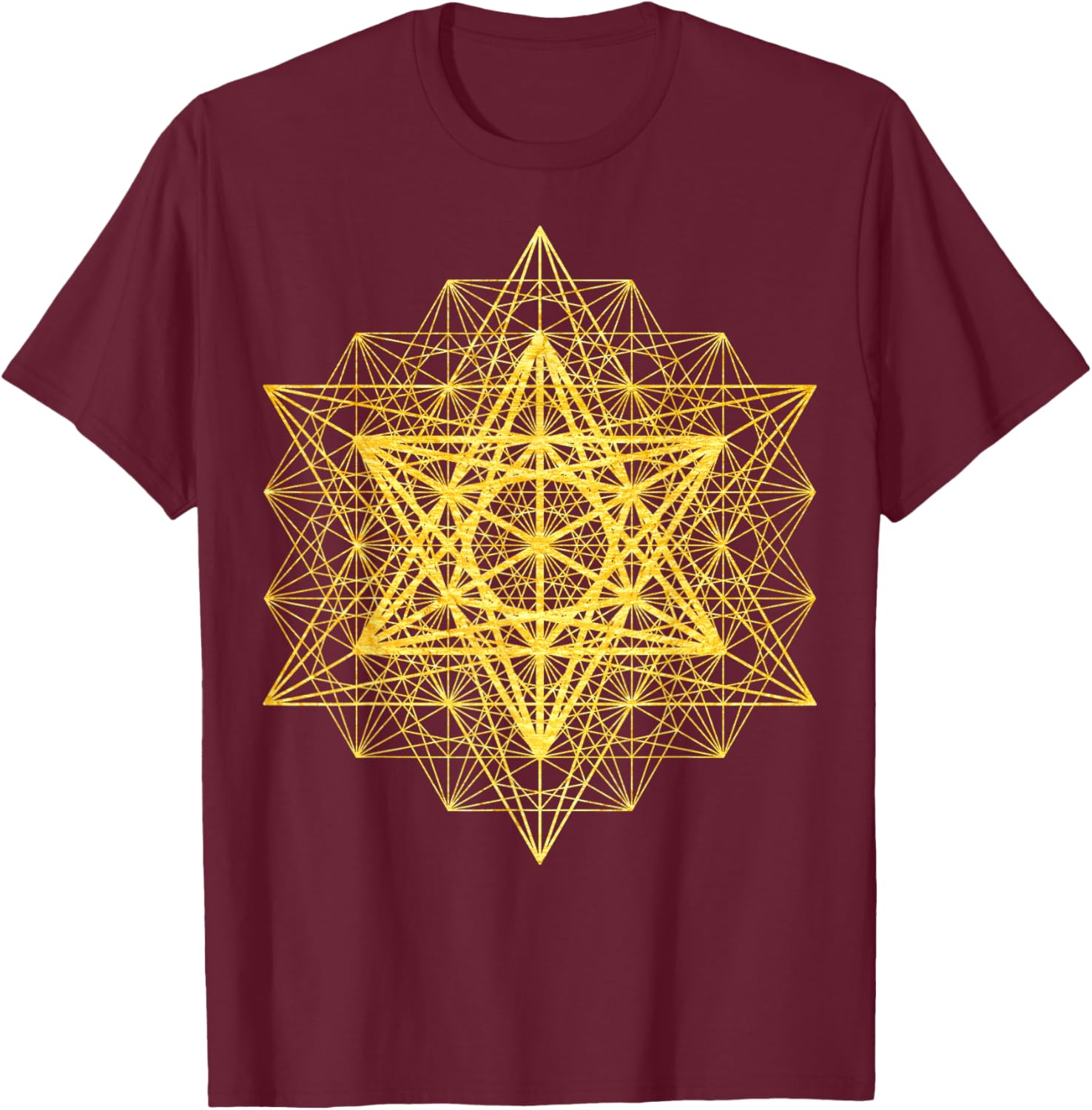 Sacred 64 Tetrahedron Metatron Cube Sacred Geometry Flower T-Shirt - T-Shirt | Maroon