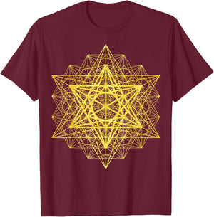 Sacred 64 Tetrahedron Metatron Cube Sacred Geometry Flower T-Shirt - T-Shirt | Maroon