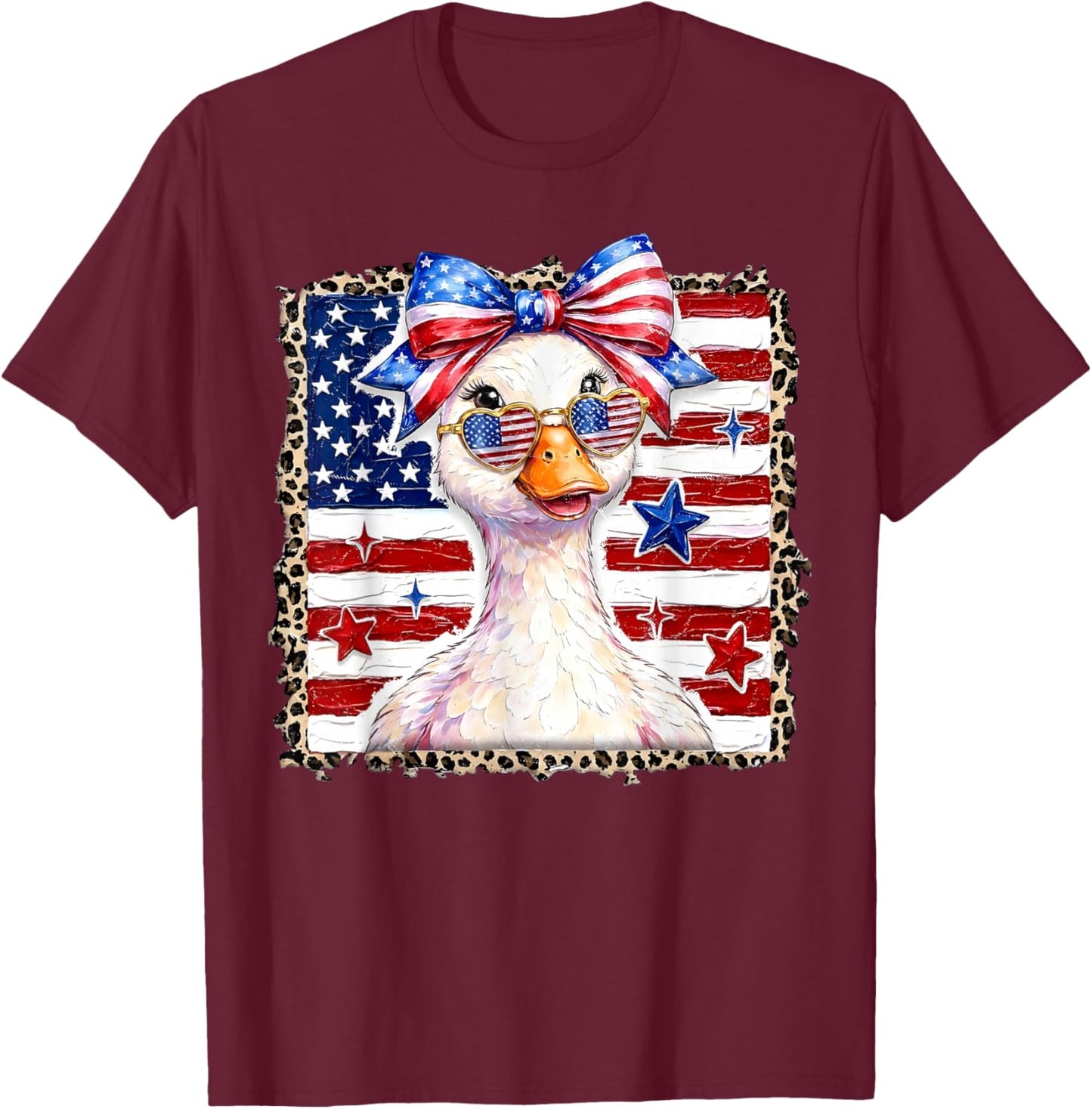 4th of July Patriotic Goose USA Bow Sunglasses Women Girl T-Shirt - T-Shirt | Maroon