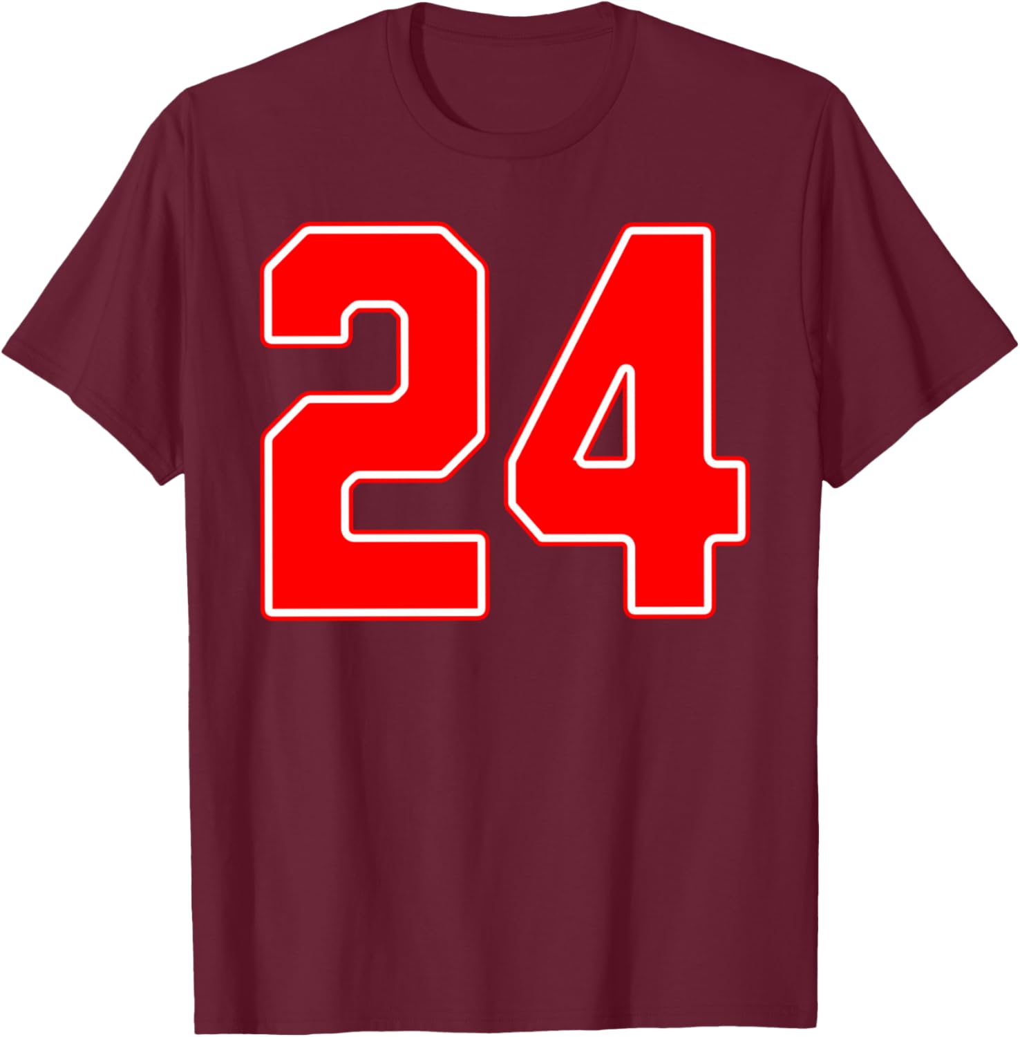 Red Sports Team Number #24 T-Shirt - T-Shirt | Maroon