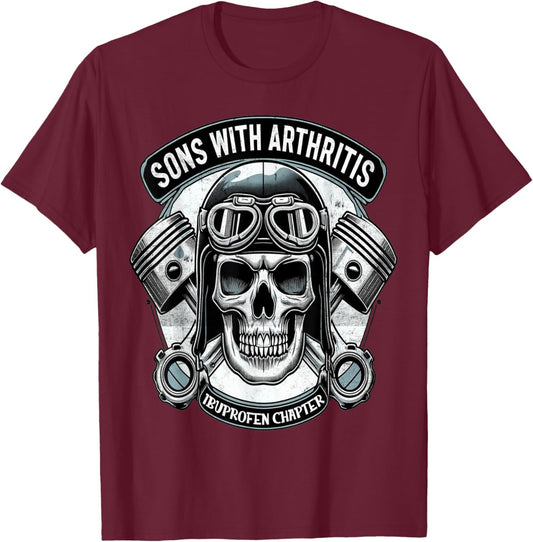 Sons With Arthritis Ibuprofen Chapter Cool Biker Skull T-Shirt - T-Shirt | Maroon