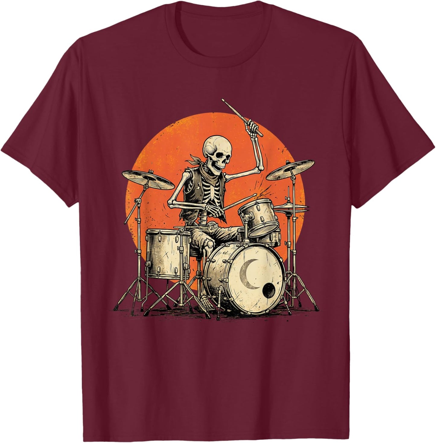 Skeleton Drummer Rock Band Batteur de Batterie Heavy Metal T-Shirt - T-Shirt | Maroon