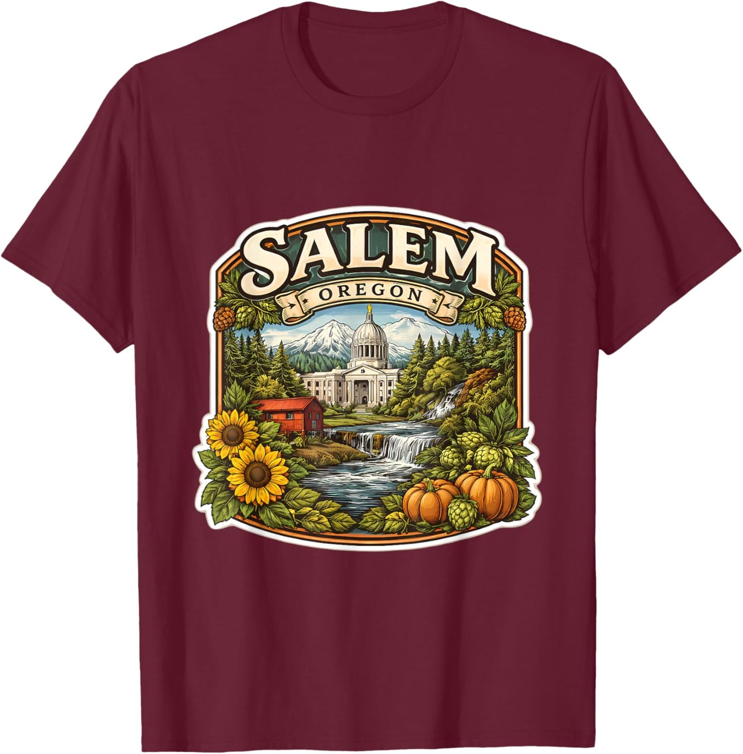 Salem Oregon Souvenir City State Capital Vintage Memorabilia T-Shirt - T-Shirt | Maroon