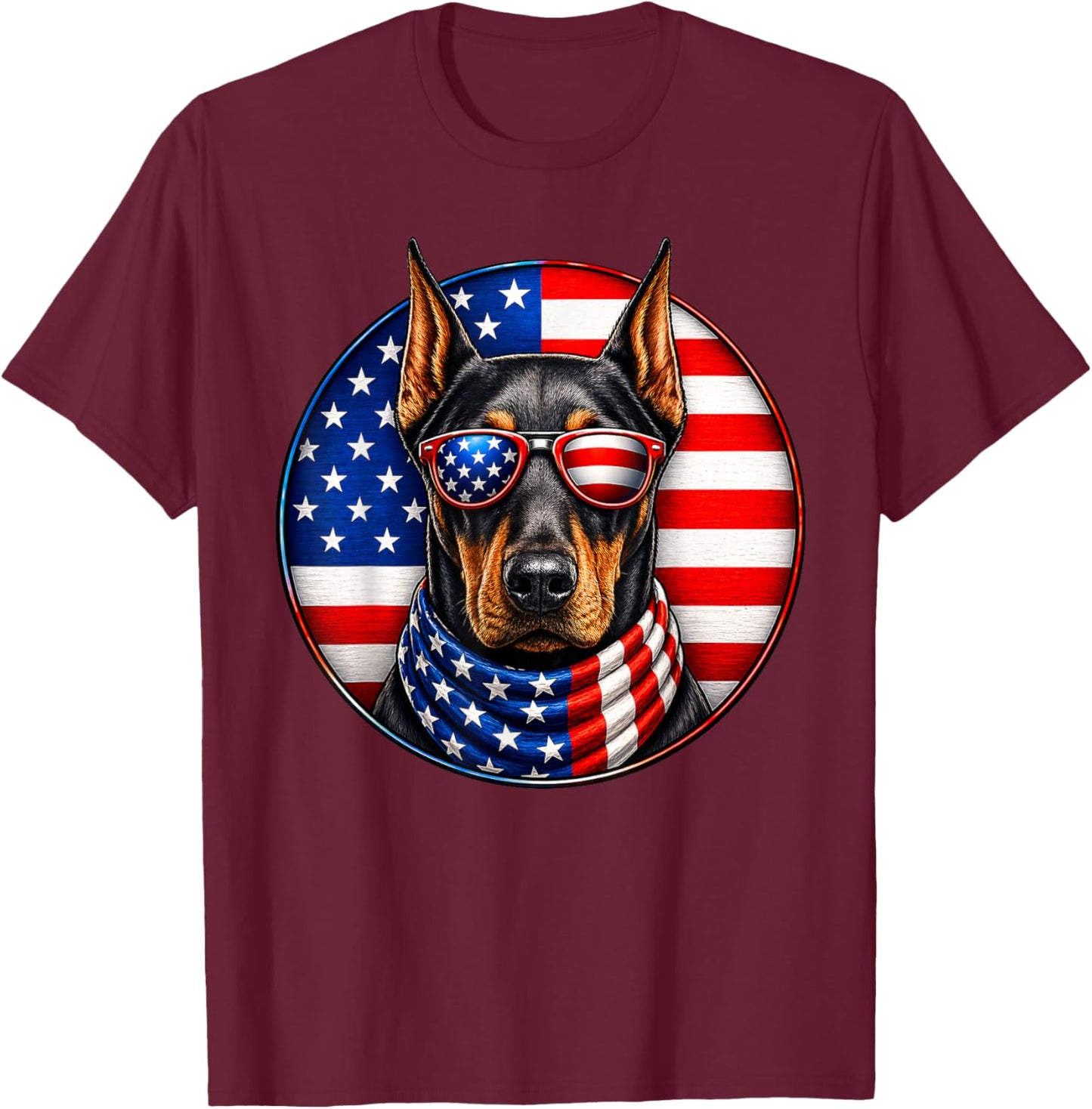 American Flag Doberman Pinscher Dog Sunglasses 4th of July T-Shirt - T-Shirt | Maroon
