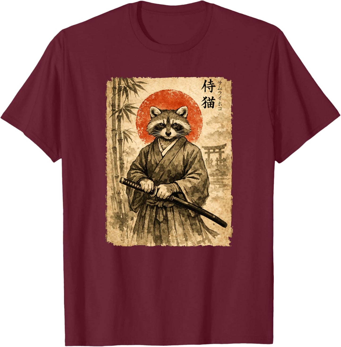 Samurai Raton Laveur | Anime Vintage, pour Homme | Art Japonais Haut de Gamme T-Shirt - T-Shirt | Maroon