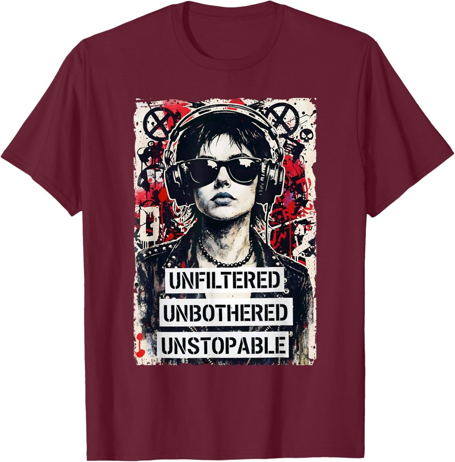 Punk Girl 90s Grunge Urban Street Art Vintage Distressed T-Shirt - T-Shirt | Maroon