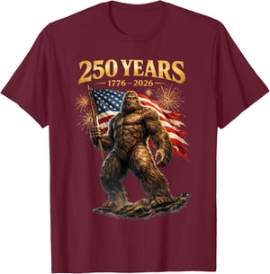 250 Anniversary USA Bigfoot Patriotic Years American Flag T-Shirt - T-Shirt | Maroon