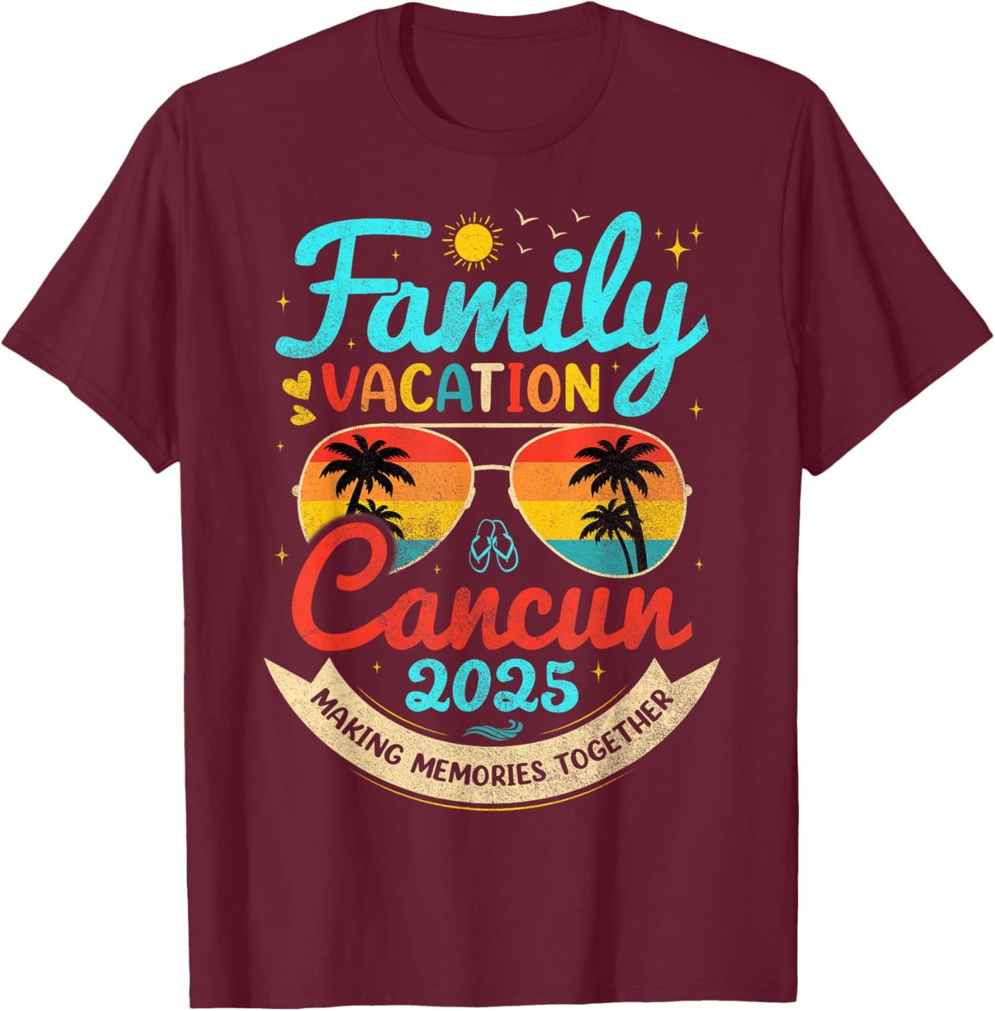 Vintage Family Vacation Cancun 2025 Beach Vacay Cancun Group T-Shirt - T-Shirt | Maroon